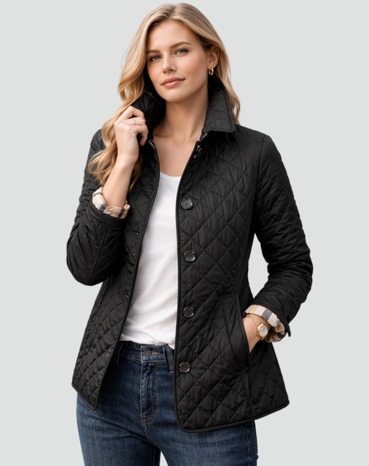 Steppjacke mit Knopfleiste und Rautensteppung