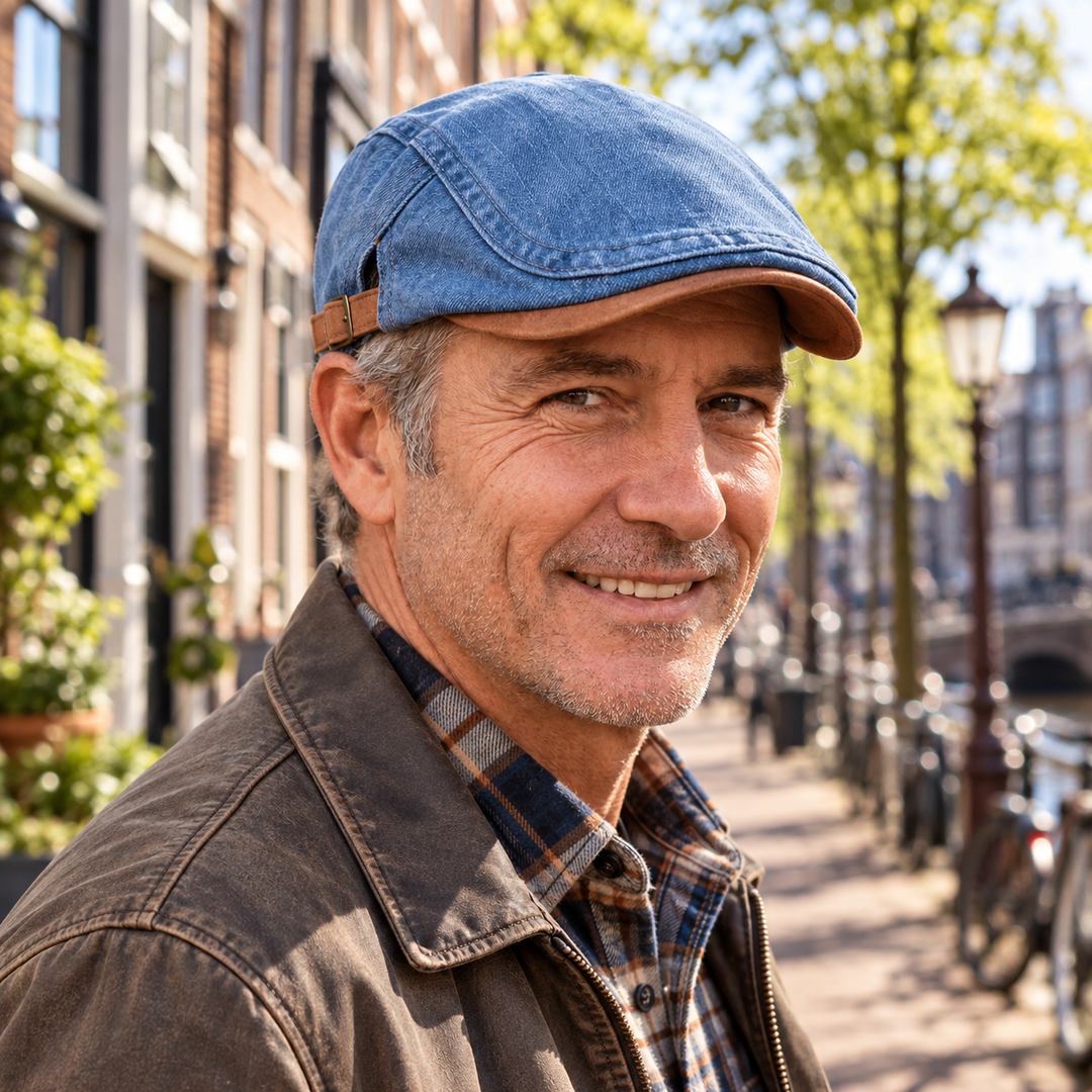 Herren-Schiebermütze | Retro-Denim-Newsboy-Mütze