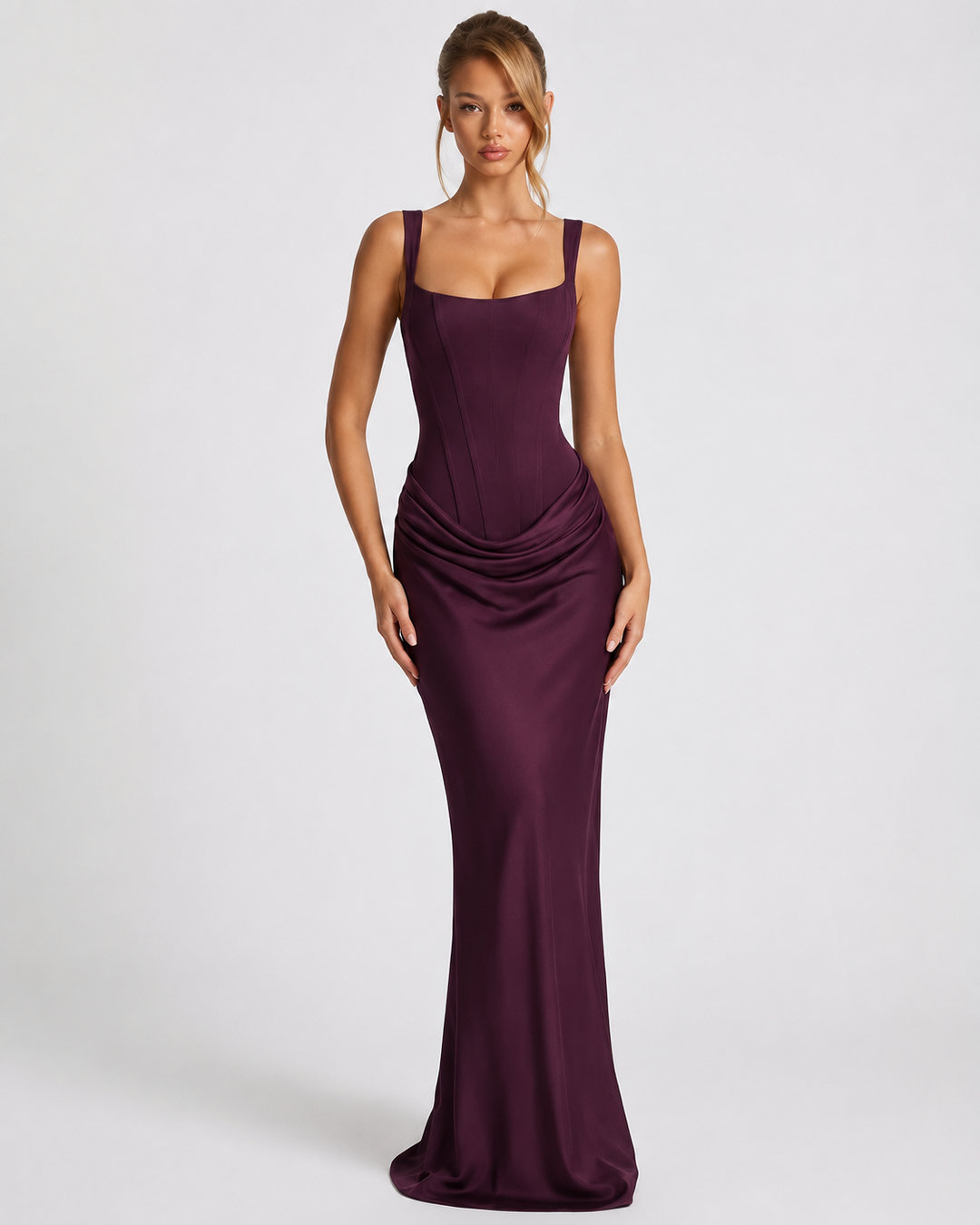 Korsett-Maxikleid mit drapiertem Rock und Schnürung am Rücken