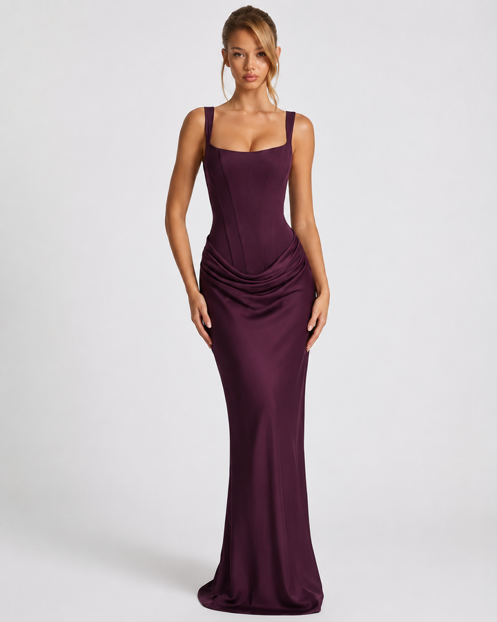 Korsett-Maxikleid mit drapiertem Rock und Schnürung am Rücken