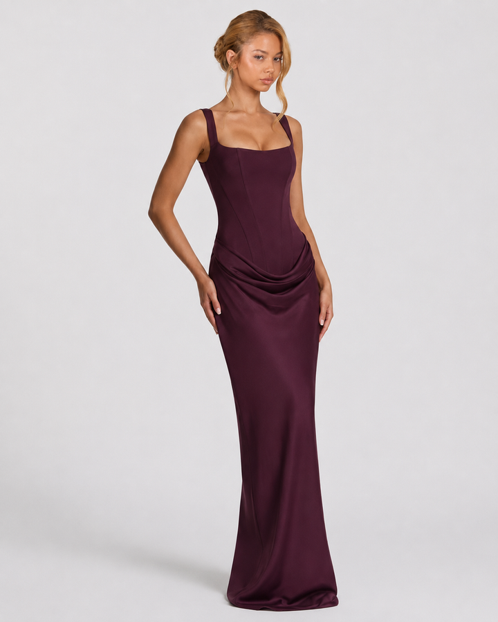 Korsett-Maxikleid mit drapiertem Rock und Schnürung am Rücken