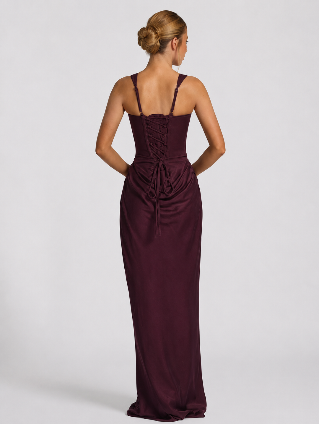 Korsett-Maxikleid mit drapiertem Rock und Schnürung am Rücken