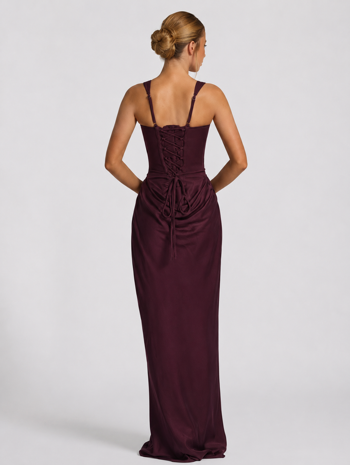 Korsett-Maxikleid mit drapiertem Rock und Schnürung am Rücken