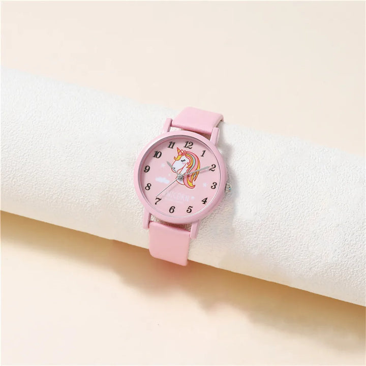 Kinderuhr mit süßem Einhorn – Armband aus PU-Leder und Cartoon-Design