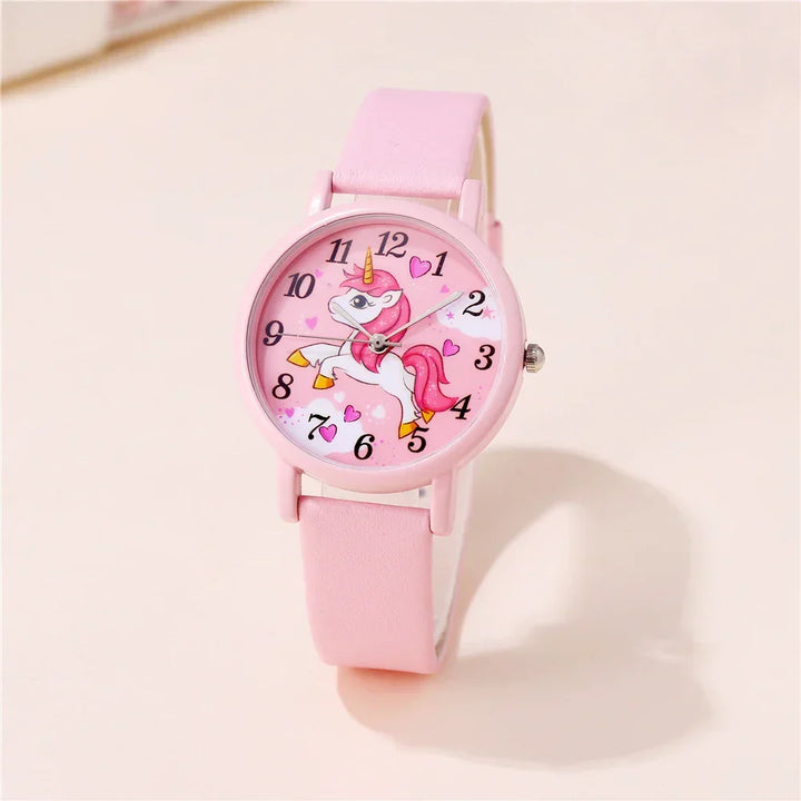 Kinderuhr mit süßem Einhorn – Armband aus PU-Leder und Cartoon-Design
