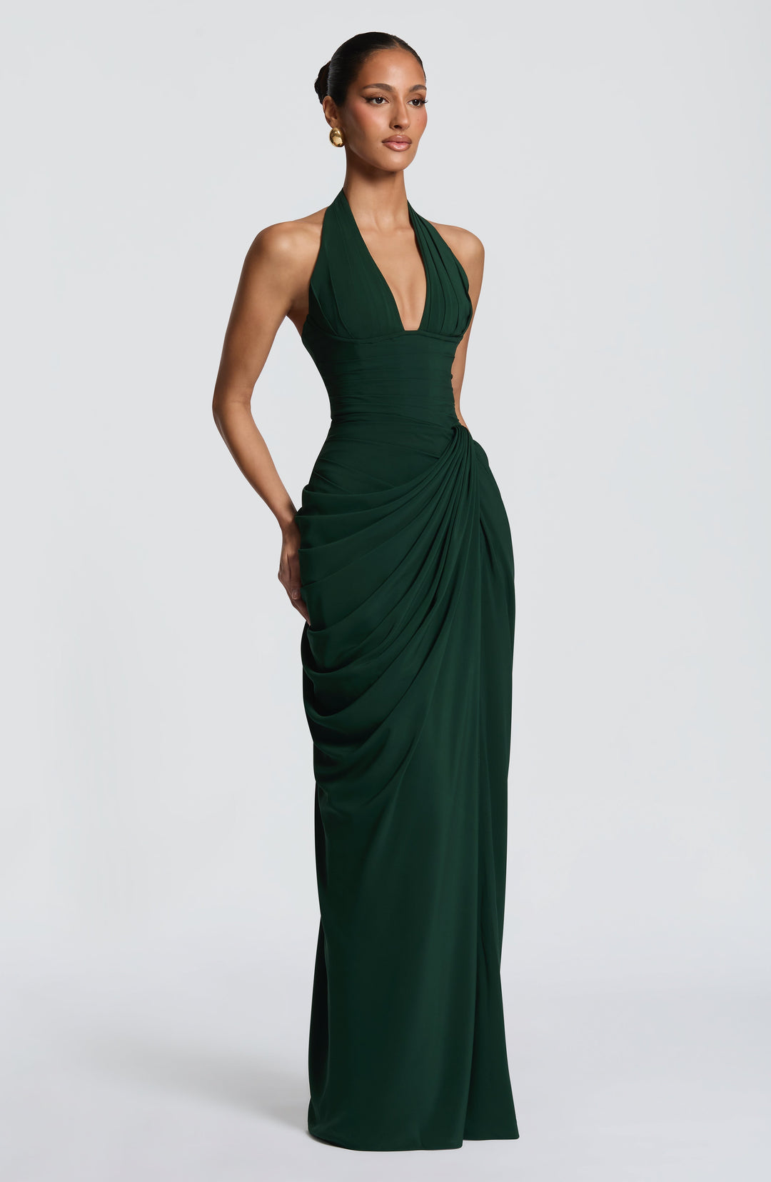 Linde Neckholder-Maxikleid mit Korsett-Oberteil und Chiffonrock
