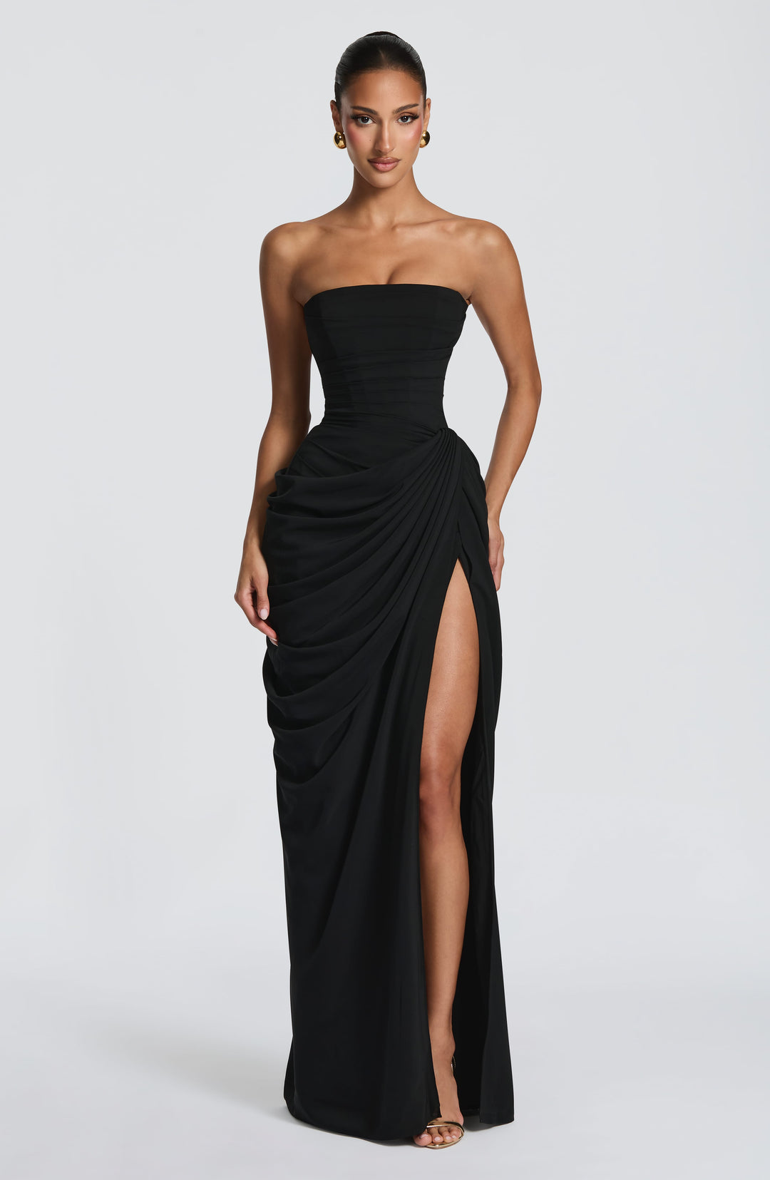 Lois trägerloses Korsett-Maxikleid mit hohem Schlitz