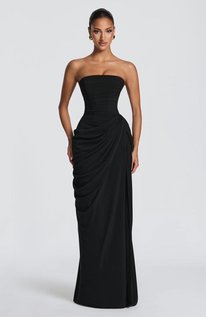 Lois trägerloses Korsett-Maxikleid mit hohem Schlitz