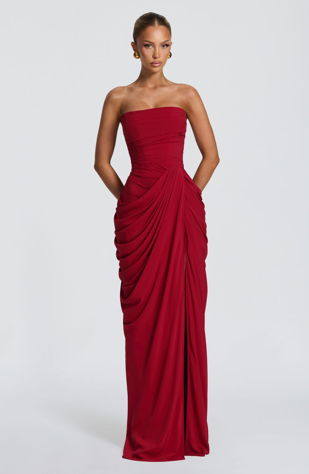 Lois trägerloses Korsett-Maxikleid mit hohem Schlitz