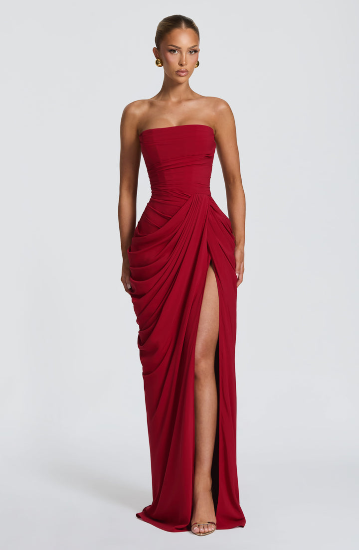 Lois trägerloses Korsett-Maxikleid mit hohem Schlitz