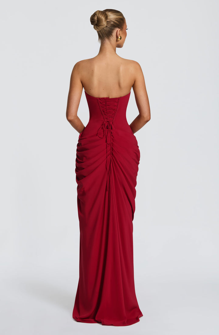 Lois trägerloses Korsett-Maxikleid mit hohem Schlitz