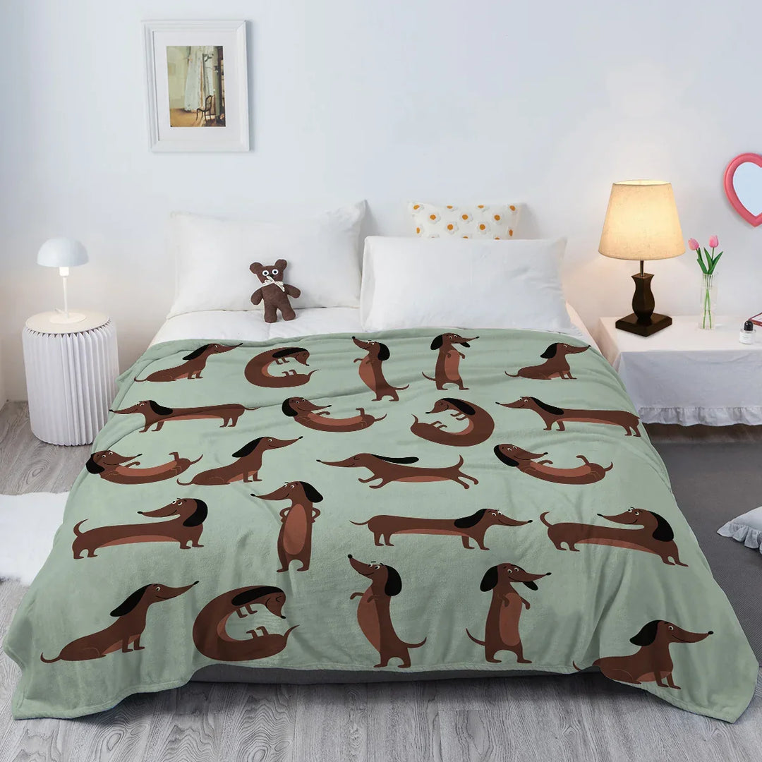 DoxiDream Fleecedecke | Weiche Flanell | Dackel-Print | Sofa & Bett