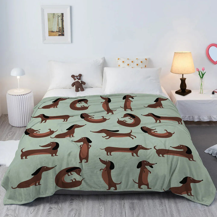 DoxiDream Fleecedecke | Weiche Flanell | Dackel-Print | Sofa & Bett