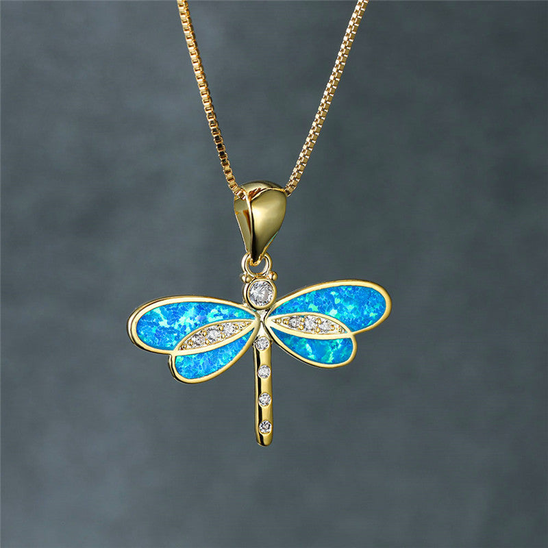 Goldene Libellen-Halskette mit Opal - Isolde