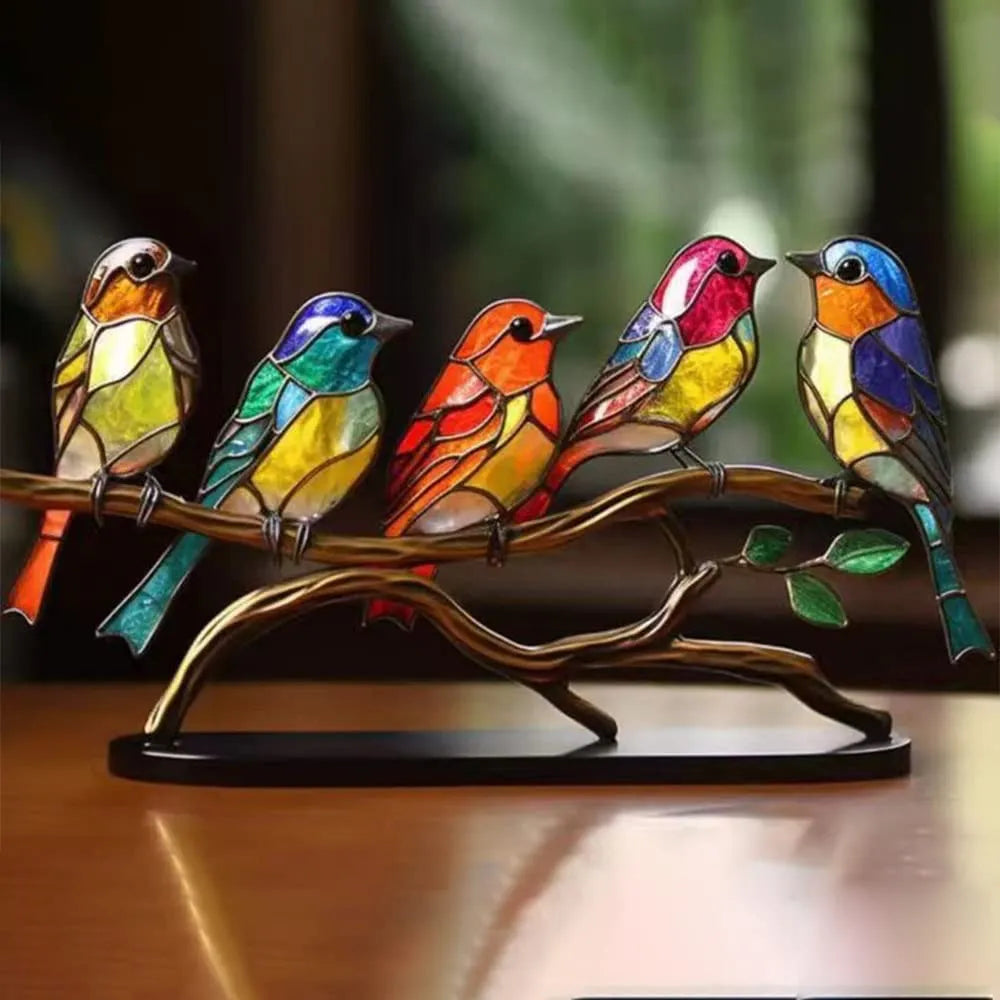 Bunte Vögel auf einem Ast Dekofigur - ColorBirds