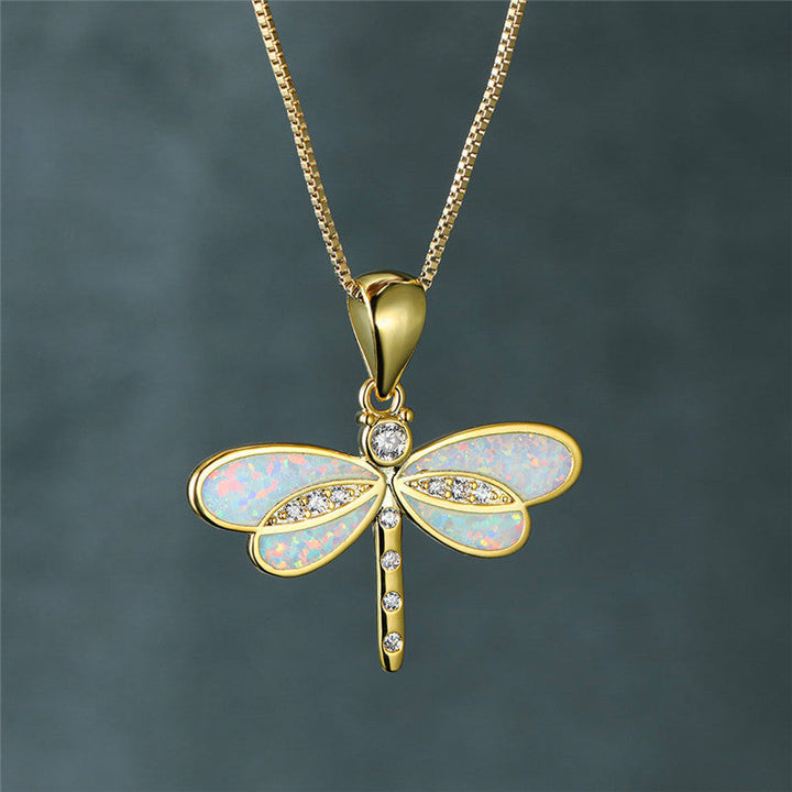 Goldene Libellen-Halskette mit Opal - Isolde