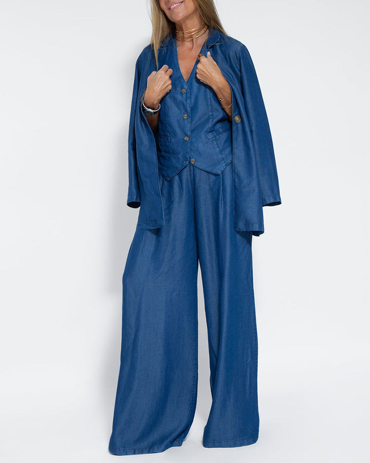 Leinen 2-teiliges Set mit weiter Hose und Weste – Alma