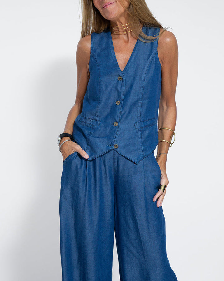 Leinen 2-teiliges Set mit weiter Hose und Weste – Alma