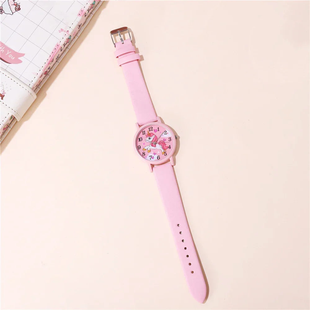 Kinderuhr mit süßem Einhorn – Armband aus PU-Leder und Cartoon-Design