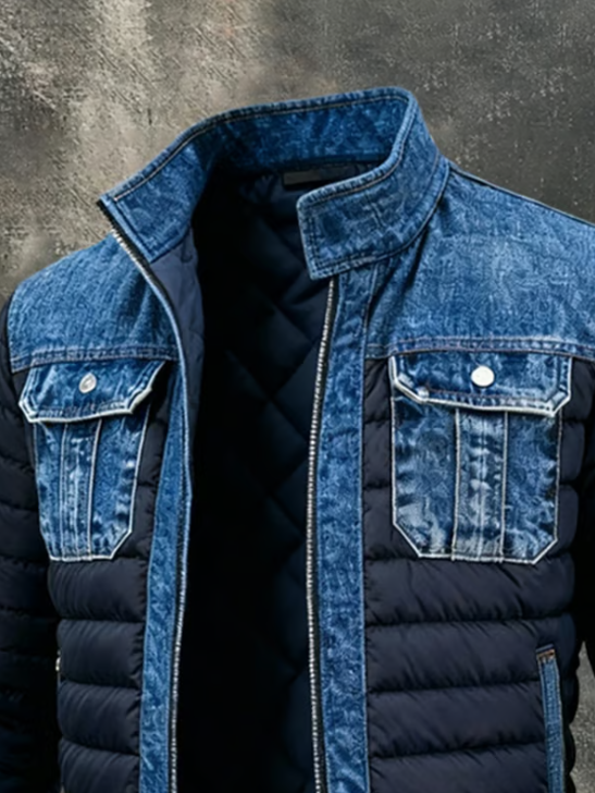 Herren-Jeansjacke mit Stehkragen und Reißverschluss vorne, Blau