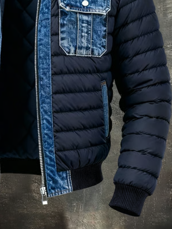 Herren-Jeansjacke mit Stehkragen und Reißverschluss vorne, Blau
