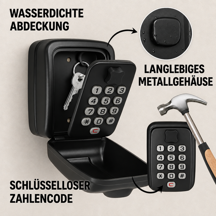 Schlüsselsafe mit Code | Wetterfestes Metall | Einstellbares Kombinationsschloss