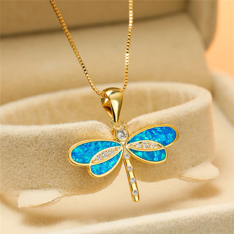 Goldene Libellen-Halskette mit Opal - Isolde