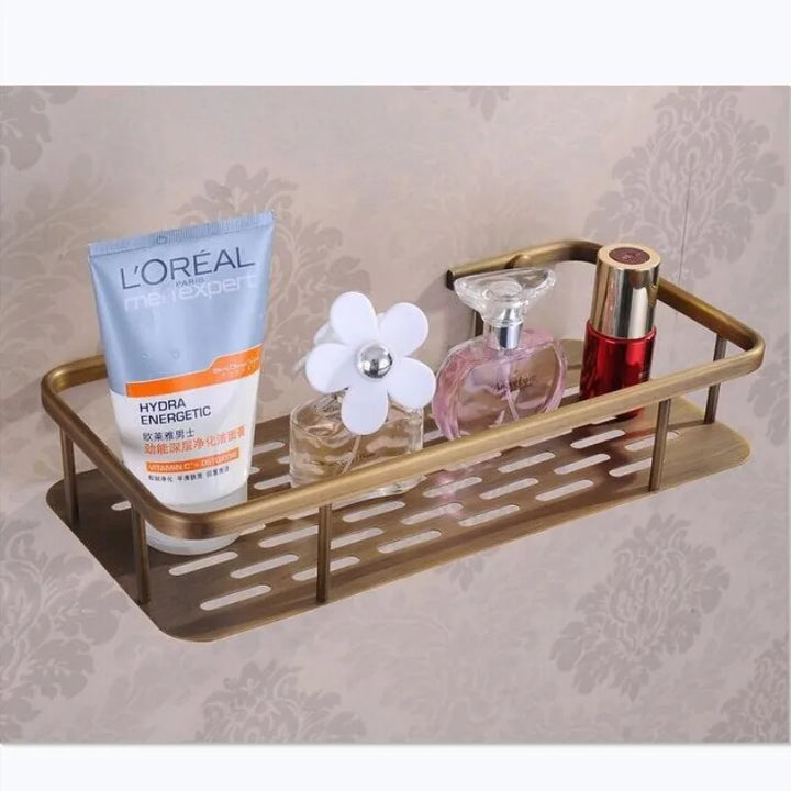 BronzeRoyal Antike Wandablage – Massiv Messing Seifen- & Shampoo-Korb