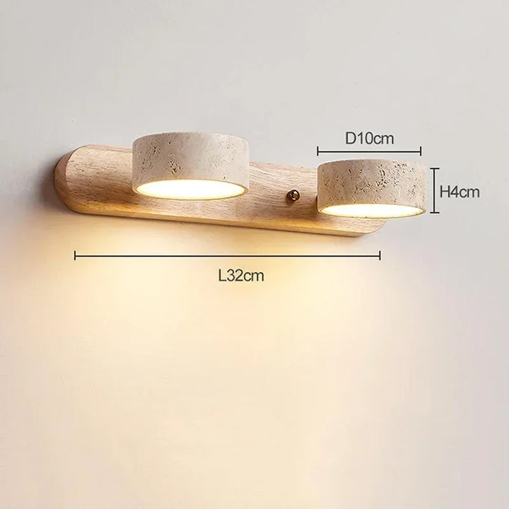 Moderne LED-Wandleuchte mit drehbaren Steinschirmen und Holzsockel