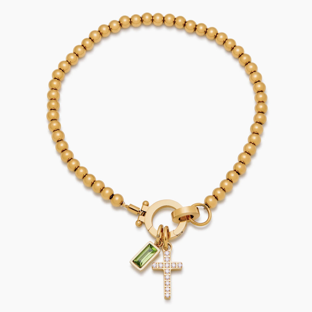 Nova-Perlen-Geburtssteinarmband mit Kreuzanhänger
