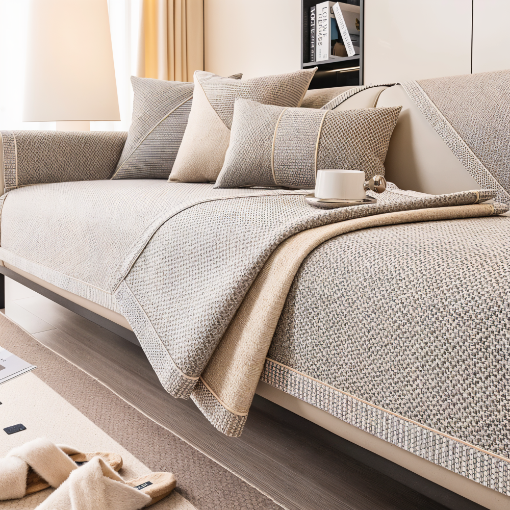 Elastischer Sofabezug – Baumwoll-Leinen-Polyester, Robust und Rutschfest
