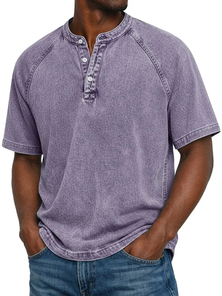 Herren-Kurzarm-Henley | Vintage-gewaschenes T-Shirt mit Knopfleiste