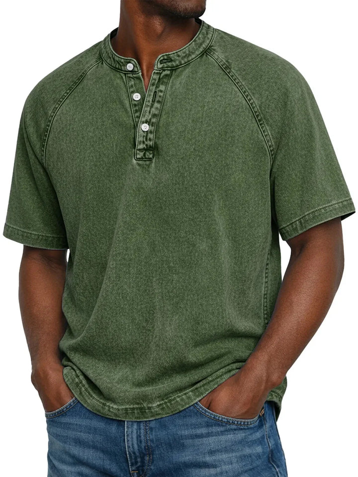 Herren-Kurzarm-Henley | Vintage-gewaschenes T-Shirt mit Knopfleiste