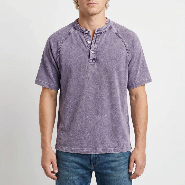 Herren-Kurzarm-Henley | Vintage-gewaschenes T-Shirt mit Knopfleiste