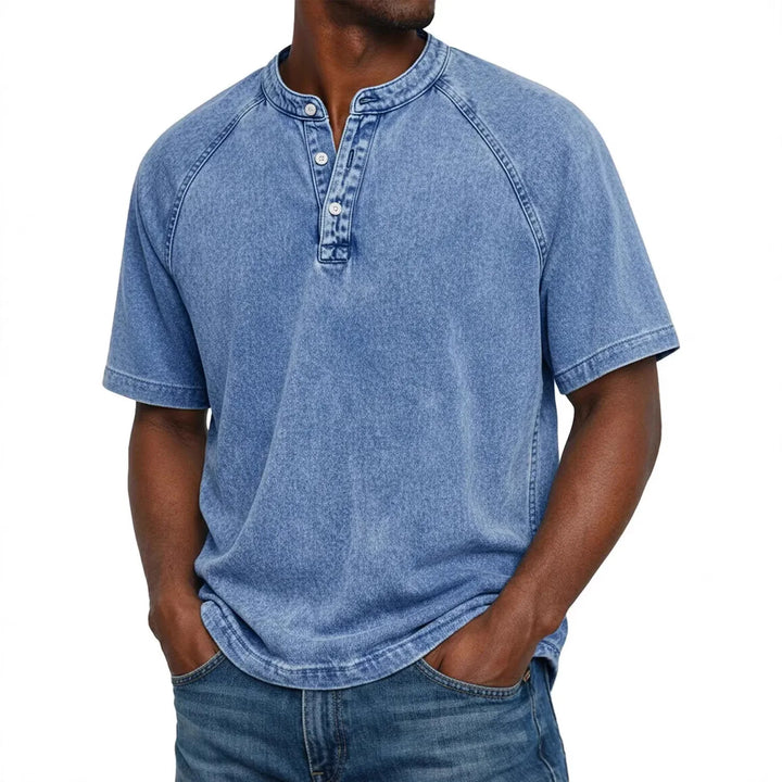 Herren-Kurzarm-Henley | Vintage-gewaschenes T-Shirt mit Knopfleiste