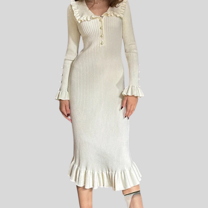 Maxikleid für Damen – Statement-Rüschen mit hoher Taille