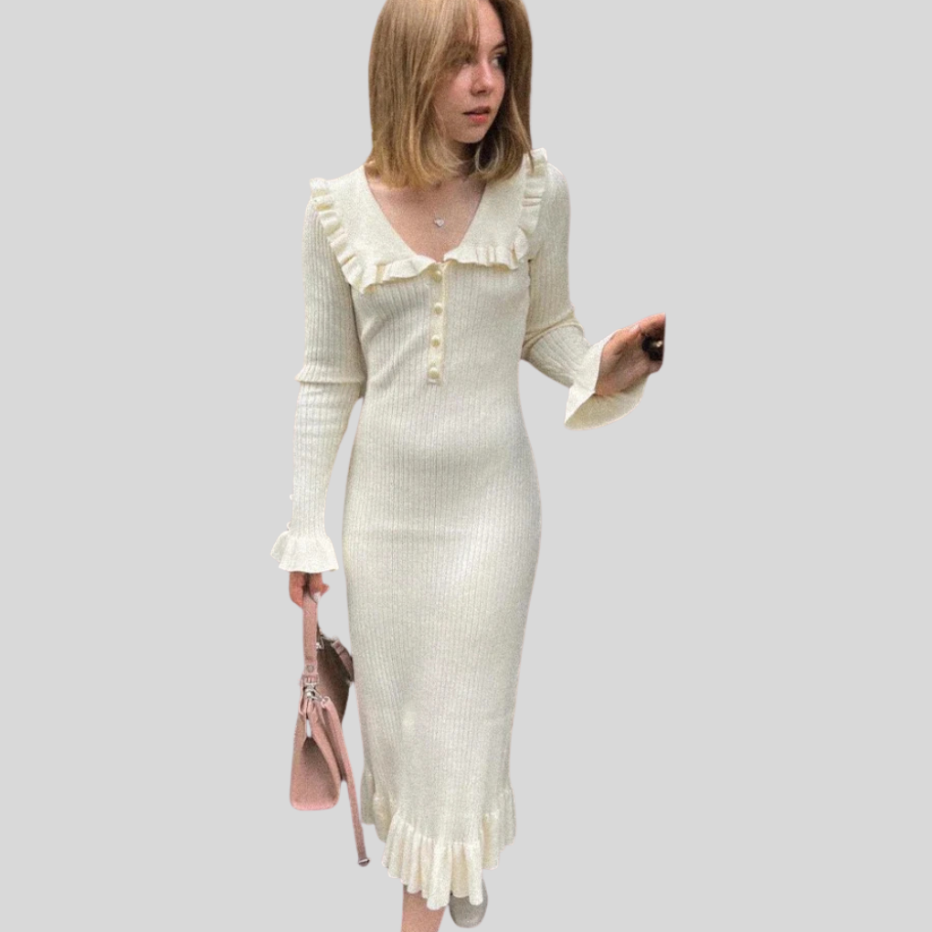Maxikleid für Damen – Statement-Rüschen mit hoher Taille