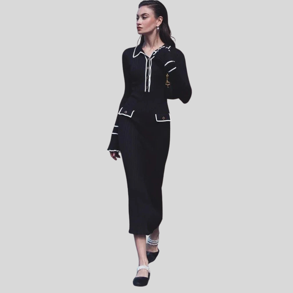 Maxikleid für Damen – Statement-Rüschen mit hoher Taille