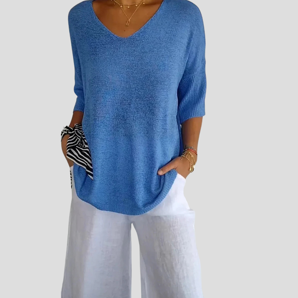 Damen Stricktop mit V-Ausschnitt – Lässiger Style mit Alltagsflair
