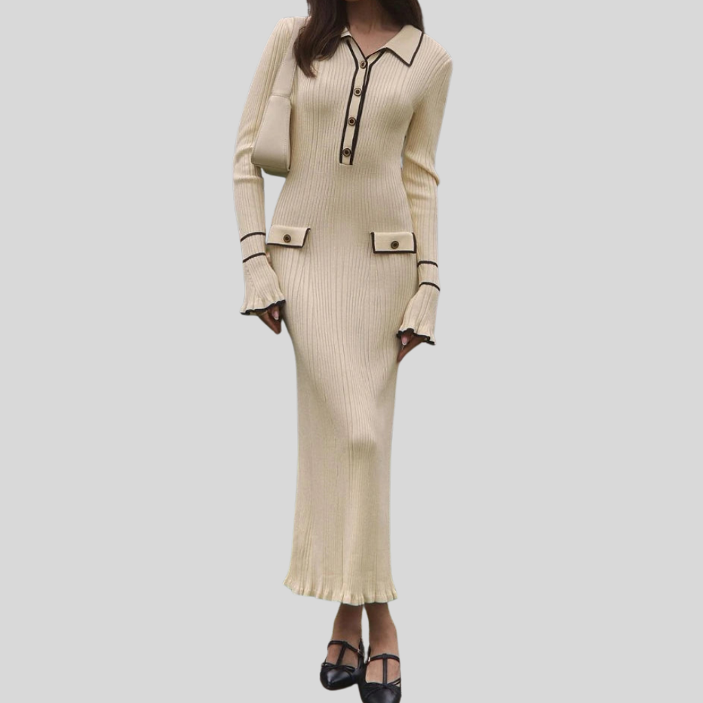 Maxikleid für Damen – Statement-Rüschen mit hoher Taille