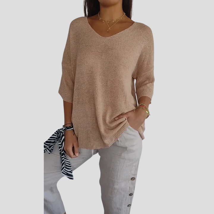 Damen Stricktop mit V-Ausschnitt – Lässiger Style mit Alltagsflair