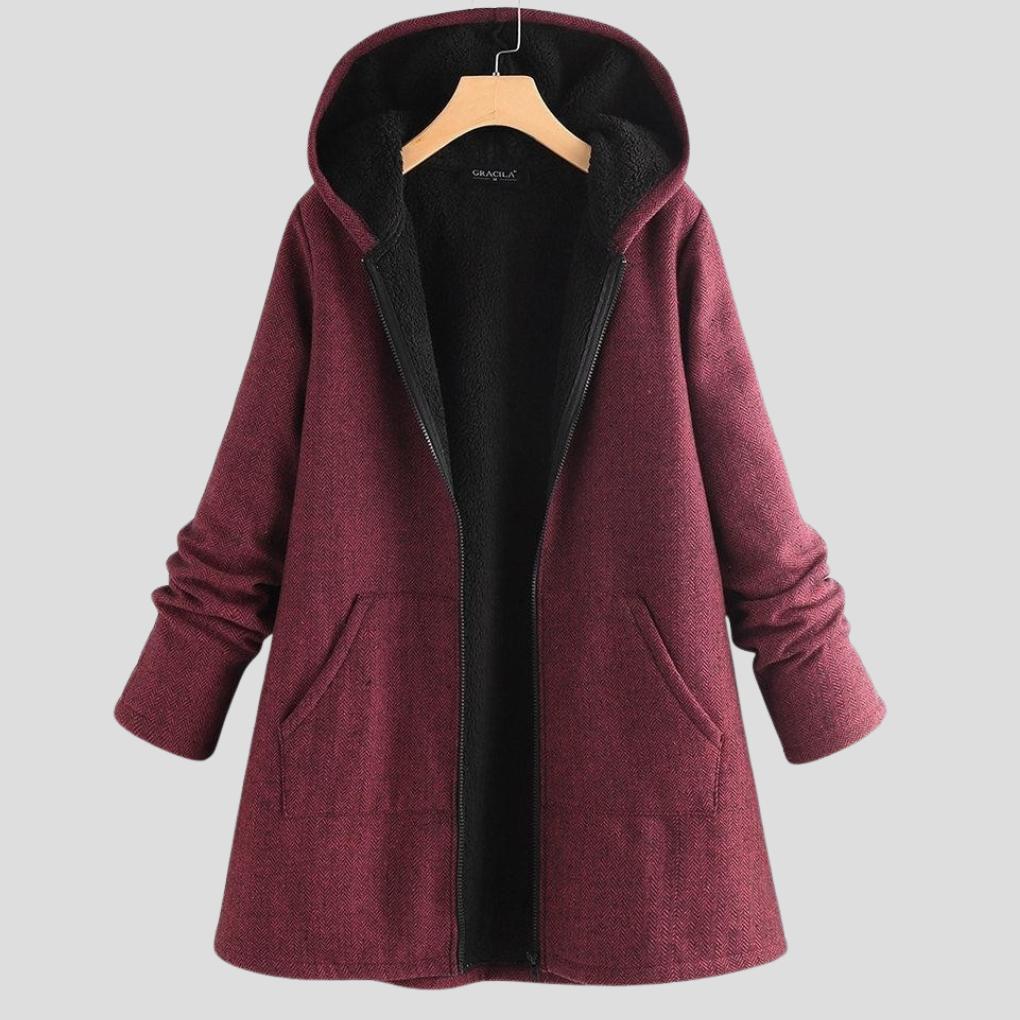 Damen-Kapuzenmantel aus festem Fleece