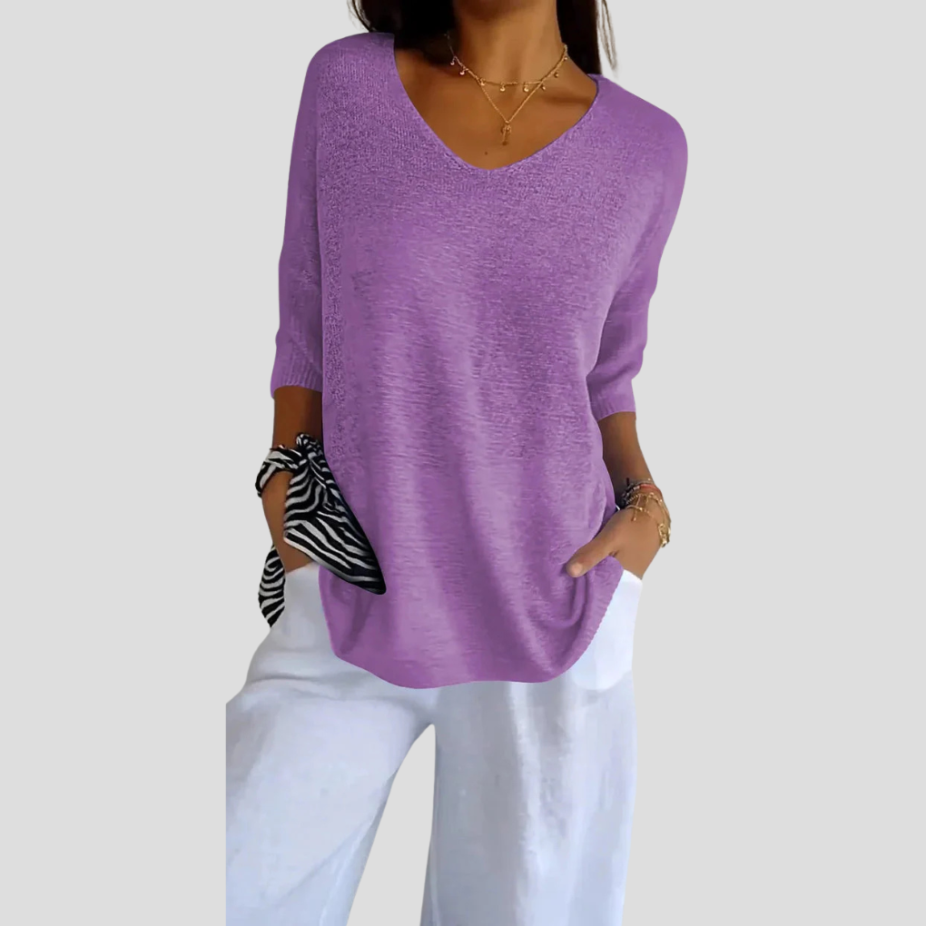 Damen Stricktop mit V-Ausschnitt – Lässiger Style mit Alltagsflair