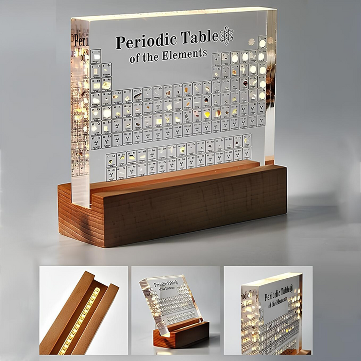 Beleuchtete Periodensystem-Tafel mit echten Elementen - Elementa