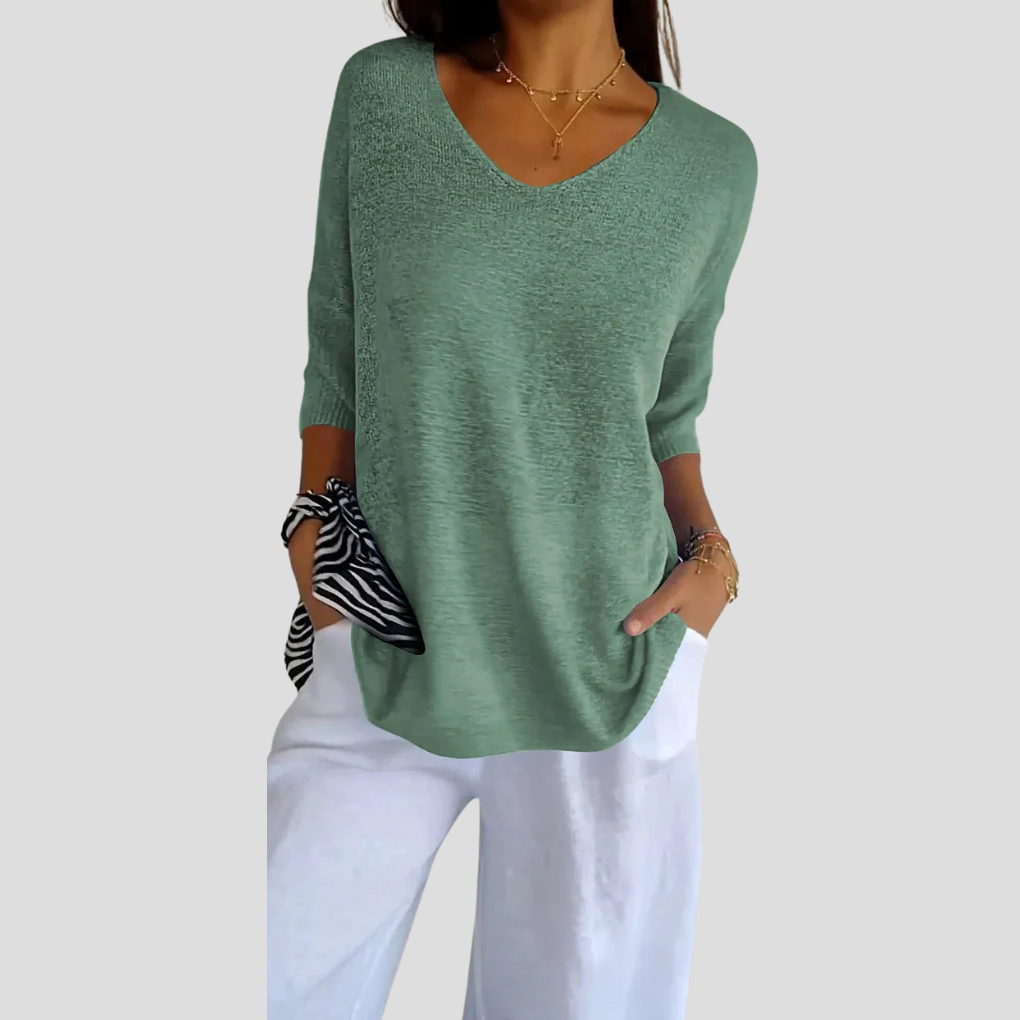 Damen Stricktop mit V-Ausschnitt – Lässiger Style mit Alltagsflair