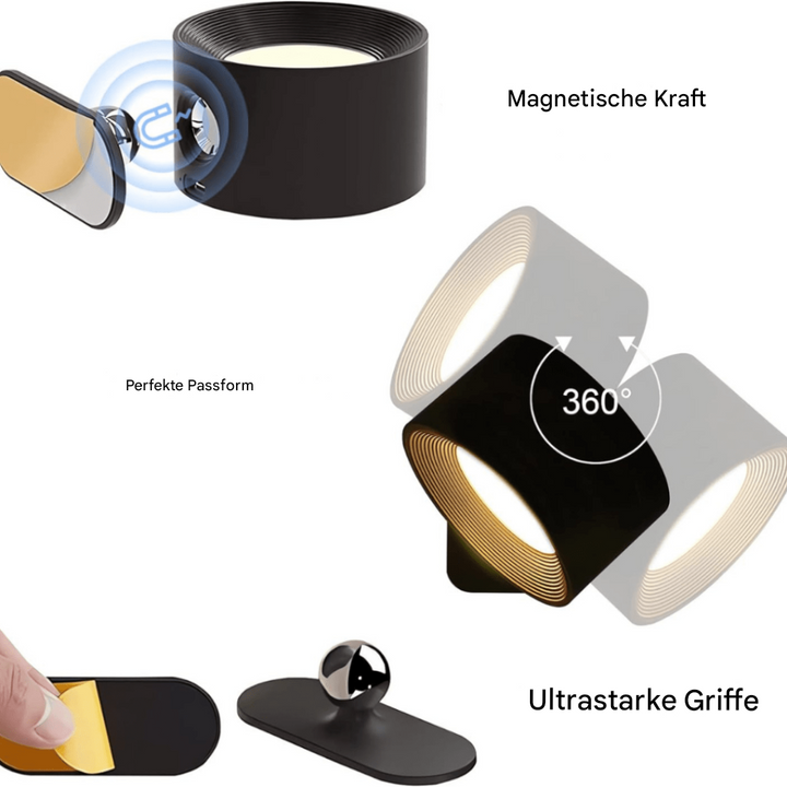 Kabellose 360°-LED-Wandleuchte, wiederaufladbar