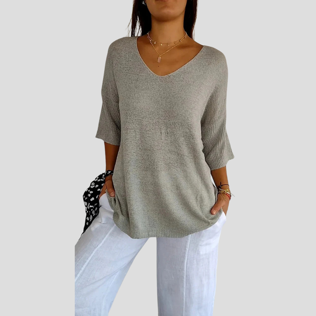 Damen Stricktop mit V-Ausschnitt – Lässiger Style mit Alltagsflair