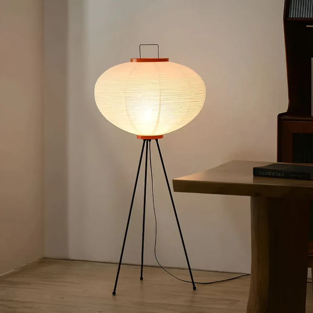 Wabi-Sabi Stehlampe aus Reispapier mit LED - ZenAura
