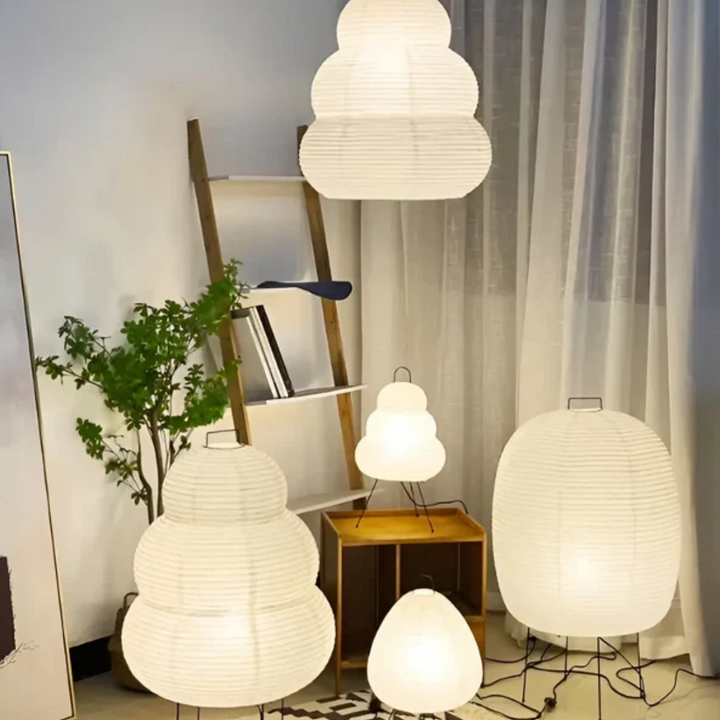 Wabi-Sabi Stehlampe aus Reispapier mit LED - ZenAura