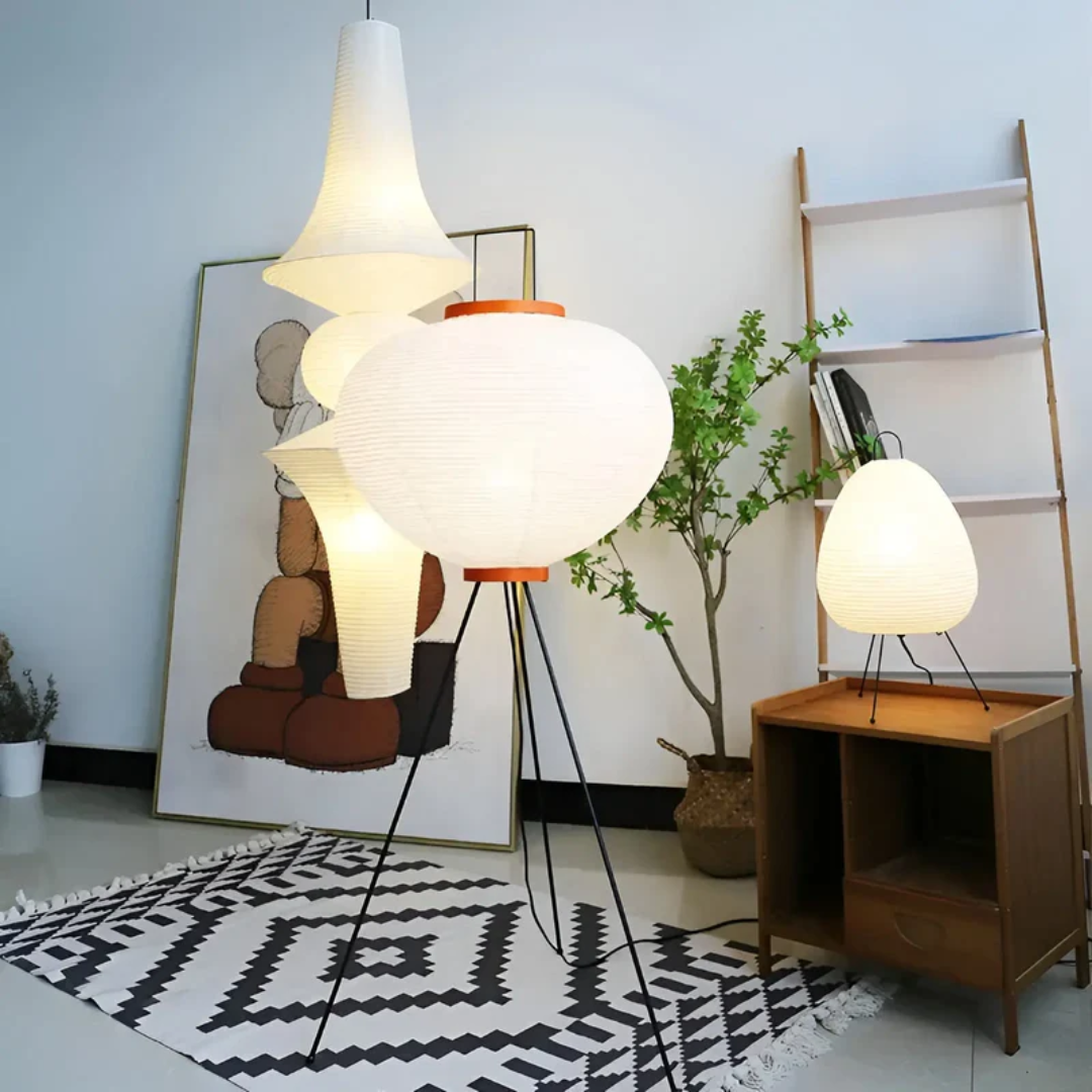 Wabi-Sabi Stehlampe aus Reispapier mit LED - ZenAura